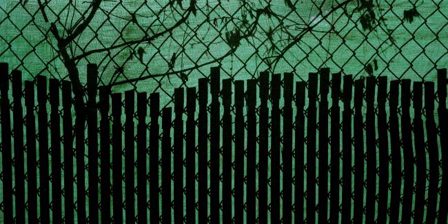 Silhouetted Fence on Green Mesh, New Jersey, 2011